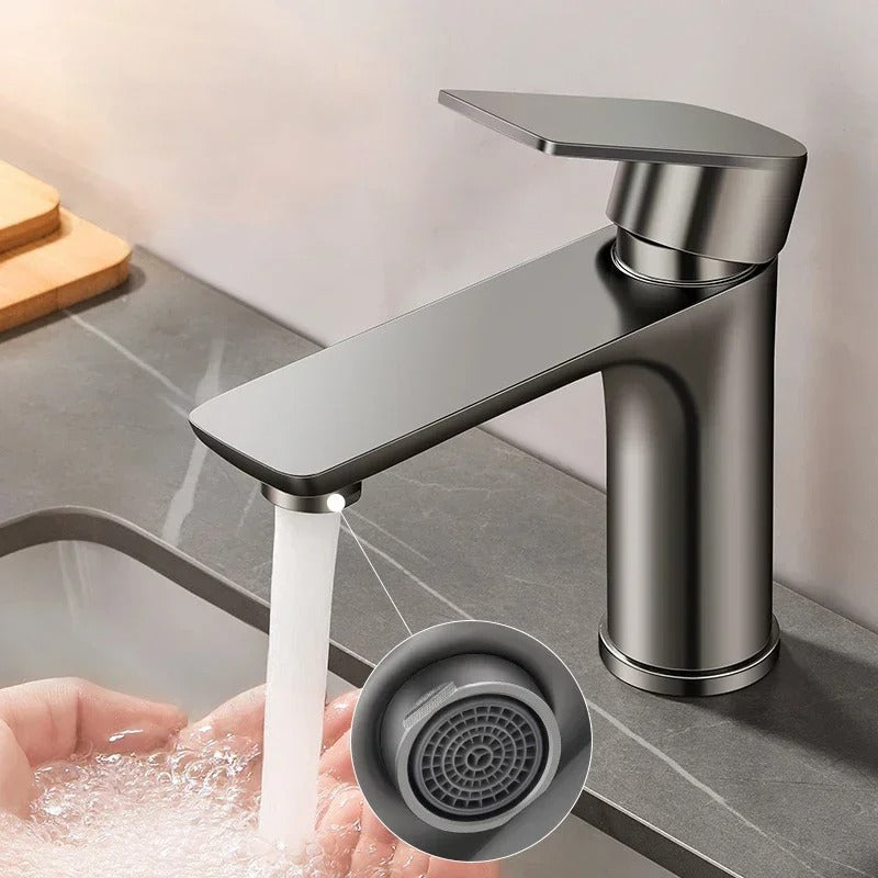 Juno Commercials Stainless Steel Single Handle Brushed Bathroom Sink Faucet with Cold and Hot Mixer