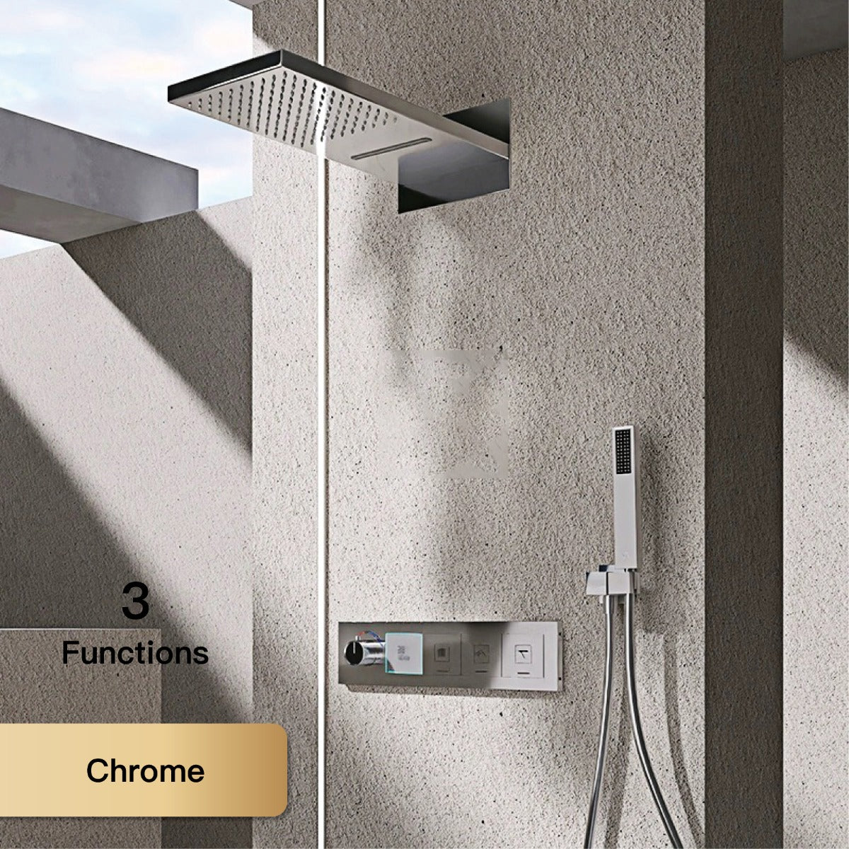 Juno Commercial Wall Mount Rectangle LED Shower Head with Digital Display & Hand Shower System