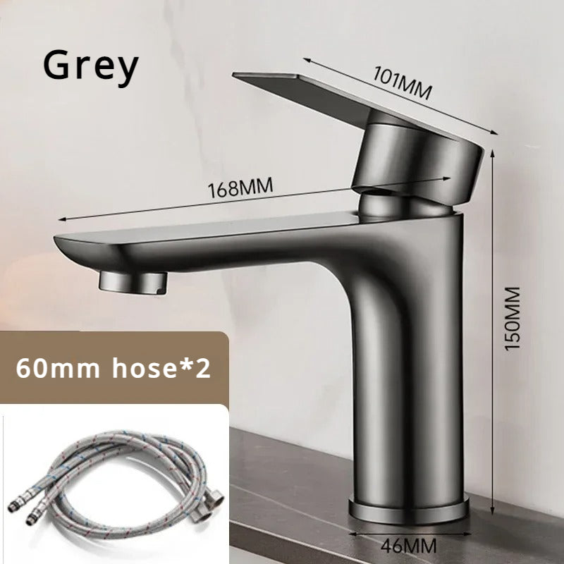 Juno Commercials Stainless Steel Single Handle Brushed Bathroom Sink Faucet with Cold and Hot Mixer