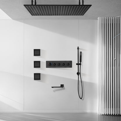 Juno Commercials Ceiling Mount Colors Changing LED Black Stainless Steel Thermostatic Shower Set