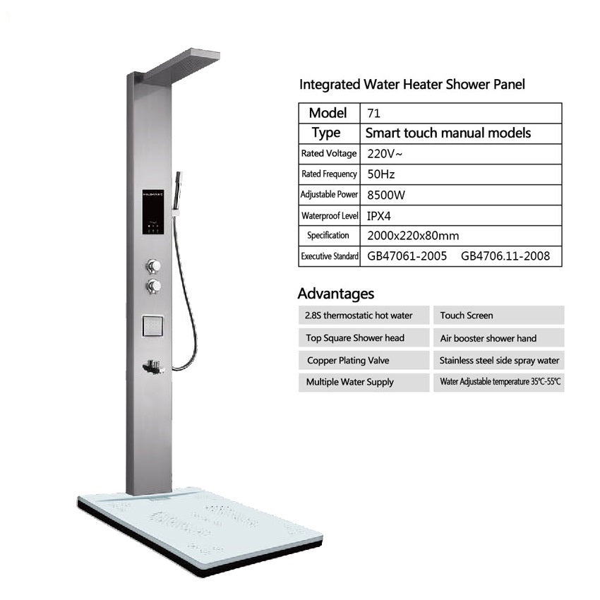 Juno Commercials Stainless Steel Heater Shower Panel With Floor Stand & LED Display