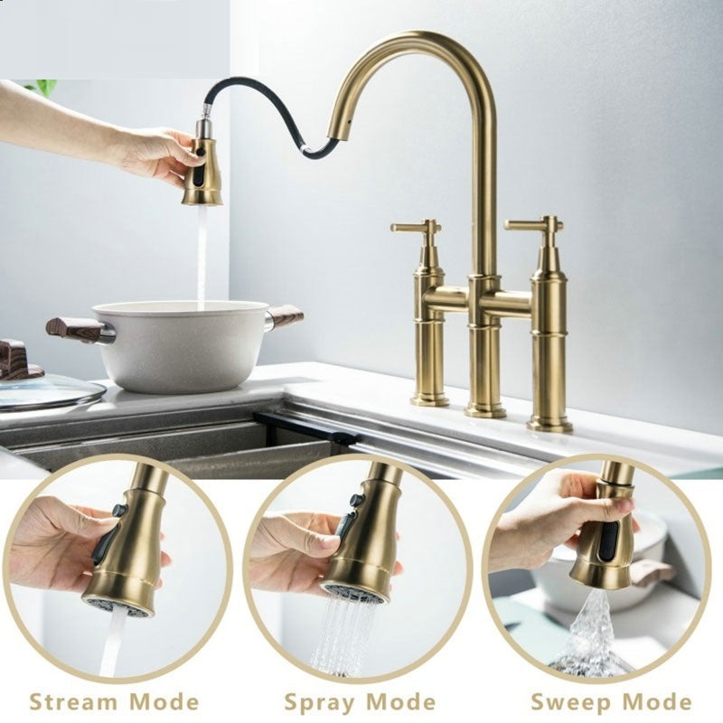 Juno Commercials Pull-out Kitchen Faucet in 3 Spray Modes with Dual Handle