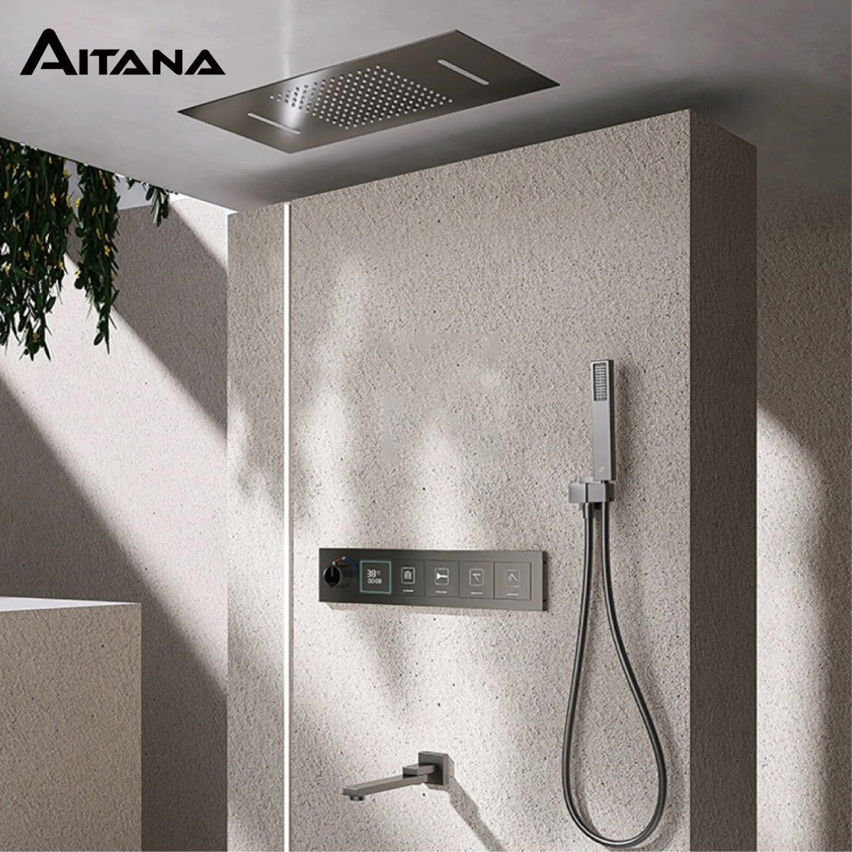 Juno Commercial Wall Mount Rectangle LED Shower Head with Digital Display & Hand Shower System