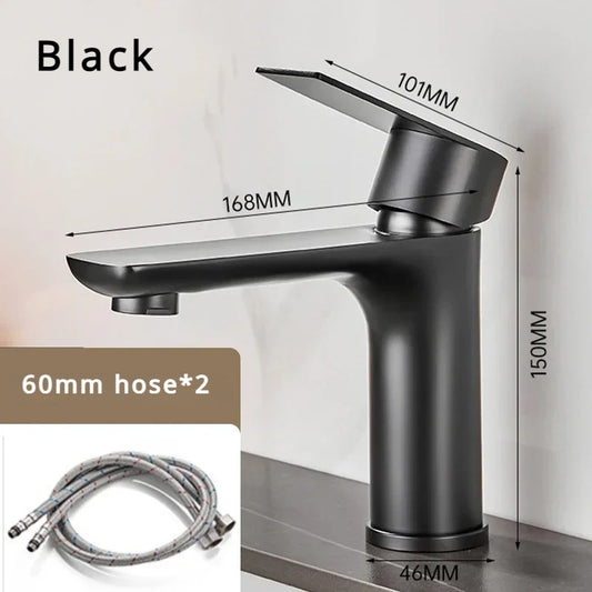 Juno Commercials Stainless Steel Single Handle Brushed Bathroom Sink Faucet with Cold and Hot Mixer