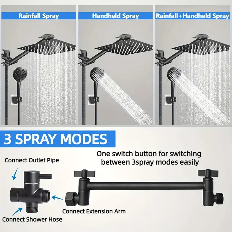 Juno Commercials 8 inch Shower Head with 11 inch Adjustable Extension Arm & Hand Shower Set