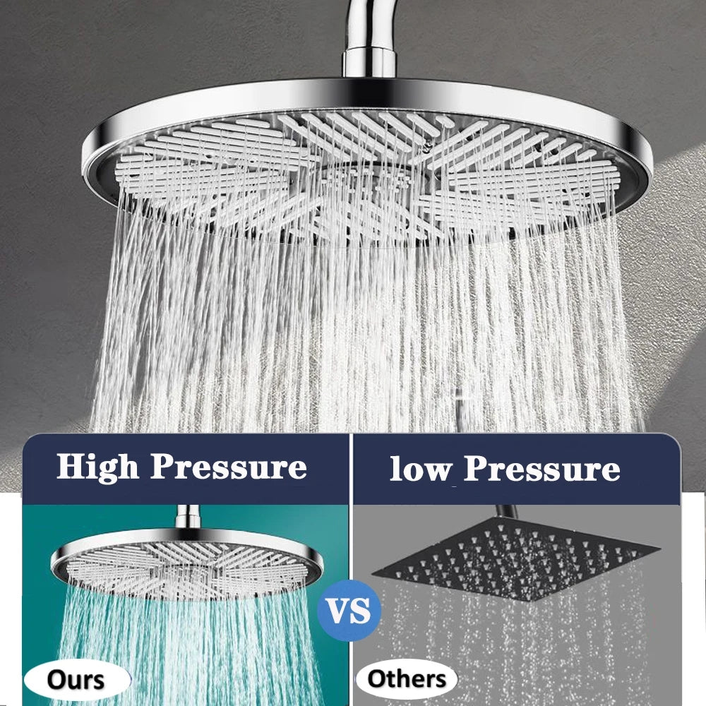 Juno Commercials Ceiling Mounted 10 inch High Pressure Chrome & Black Shower Head with Hand Shower