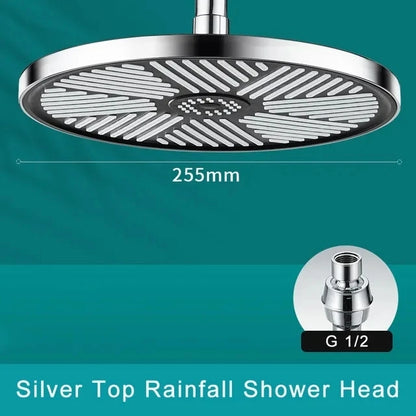 Juno Commercials Ceiling Mounted 10 inch High Pressure Chrome & Black Shower Head with Hand Shower