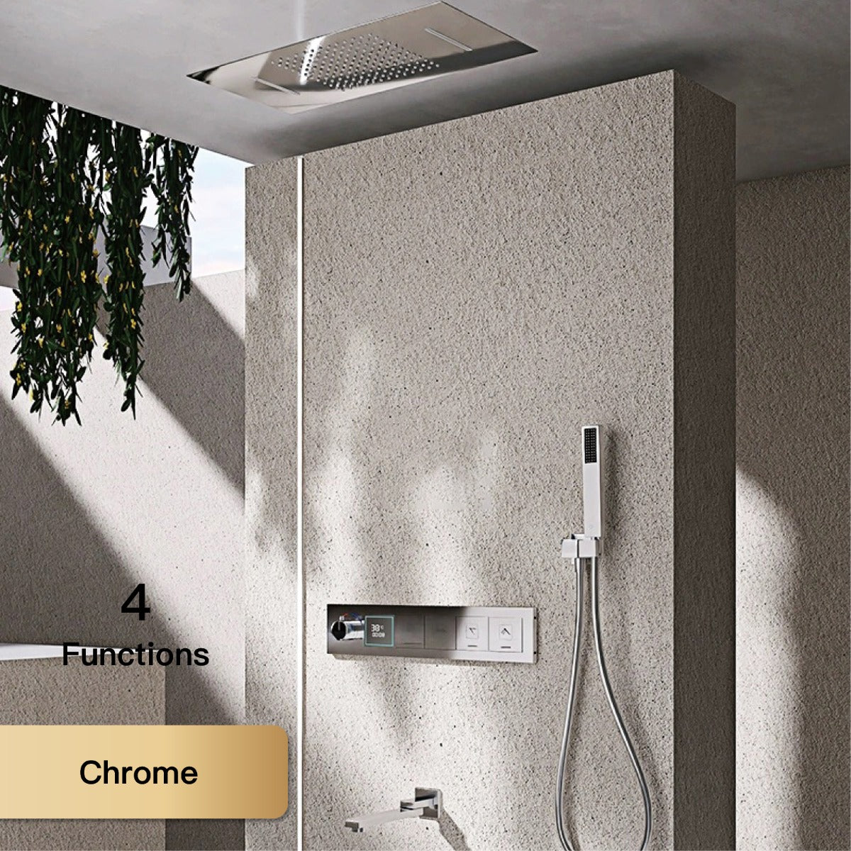 Juno Commercial Wall Mount Rectangle LED Shower Head with Digital Display & Hand Shower System