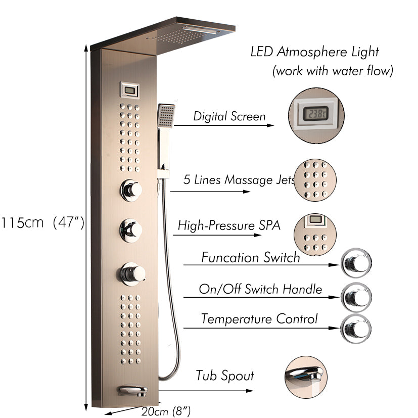 Juno Commercials Wall Mount Outdoor Shower Column with Temperature Display & LED Shower