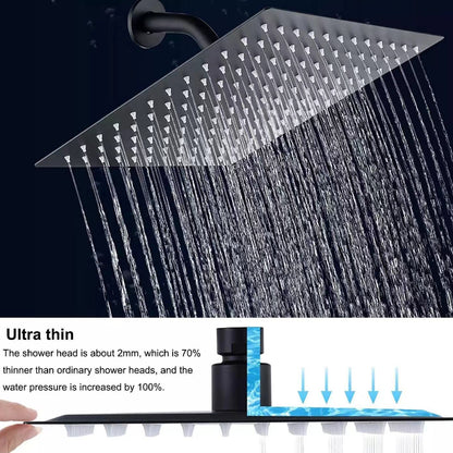 Juno Commercials Black Adjustable Wall Mount Ultra Thin Overhead Shower Set