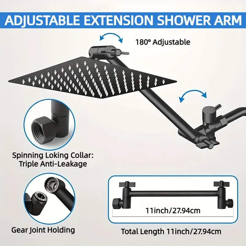 Juno Commercials 8 inch Shower Head with 11 inch Adjustable Extension Arm & Hand Shower Set