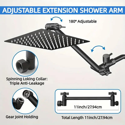 Juno Commercials 8 inch Shower Head with 11 inch Adjustable Extension Arm & Hand Shower Set