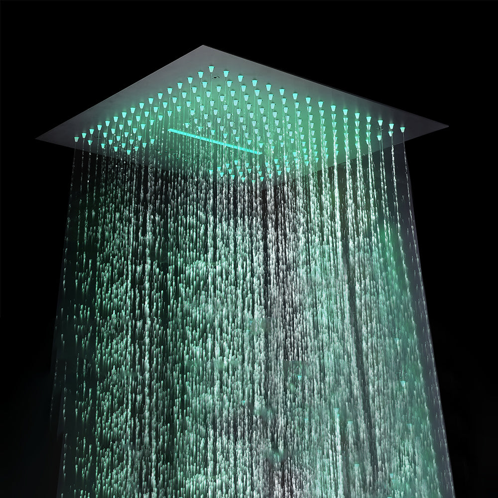 Juno Commercials Brushed Square 5 Handles 4 Way Shower System with LED Lights & Music