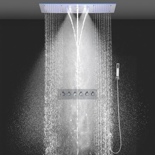 Juno Commercials Ceiling Concealed Bluetooth Music LED Shower Head Panel Kit with Thermostatic Mixer Valve