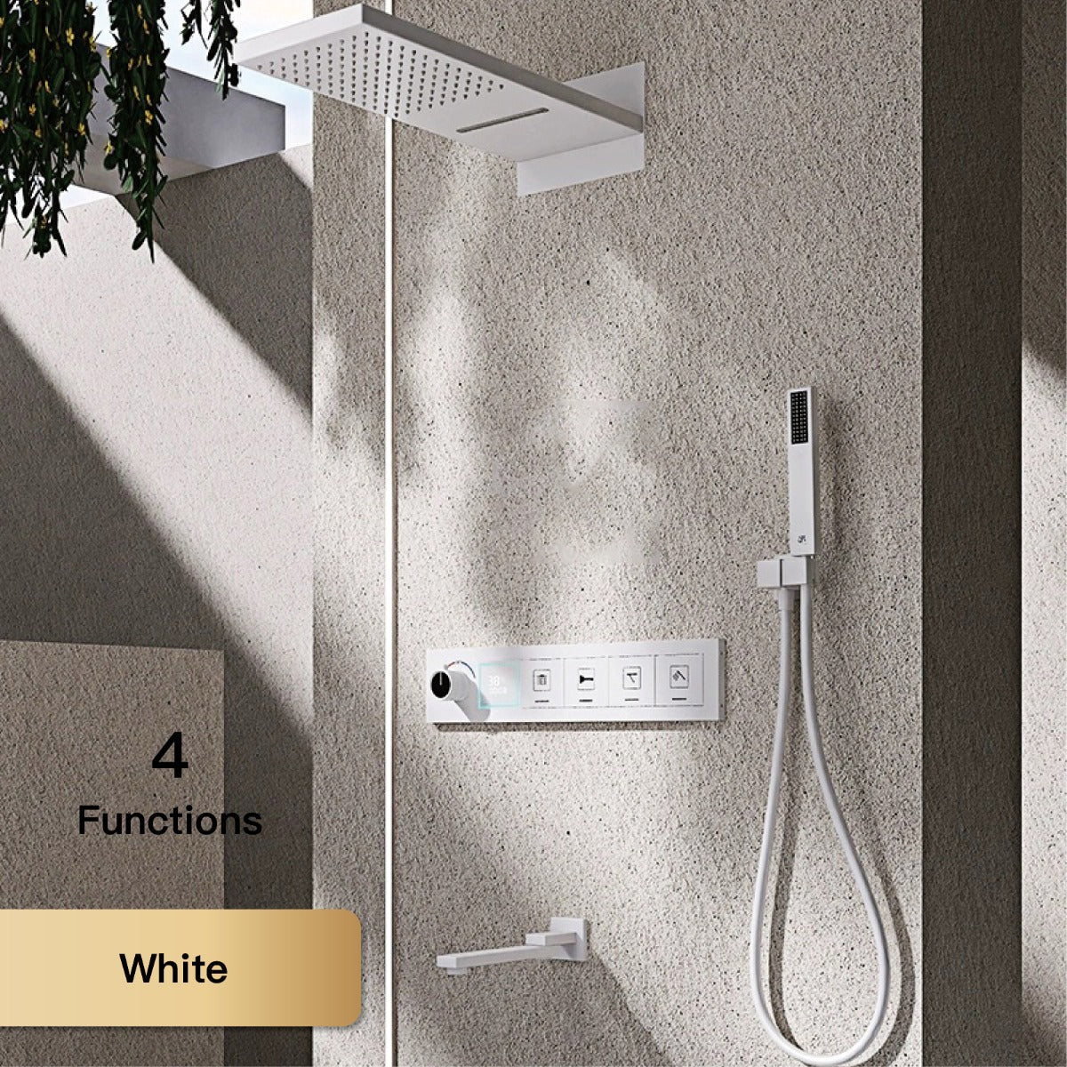 Juno Commercial Wall Mount Rectangle LED Shower Head with Digital Display & Hand Shower System