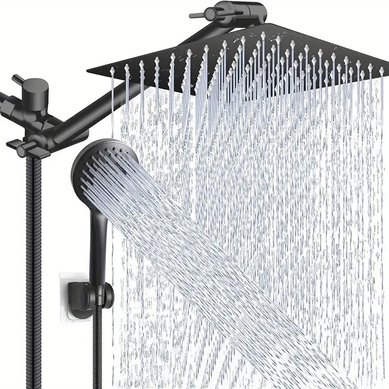 Juno Commercials 8 inch Shower Head with 11 inch Adjustable Extension Arm & Hand Shower Set