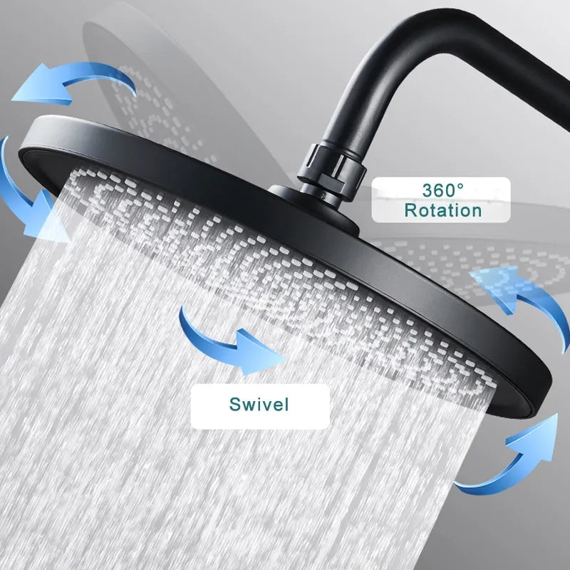 Juno Commercials Ceiling Mount 5 Modes High Pressure 10 inch Chrome & Black Bathroom Shower Head