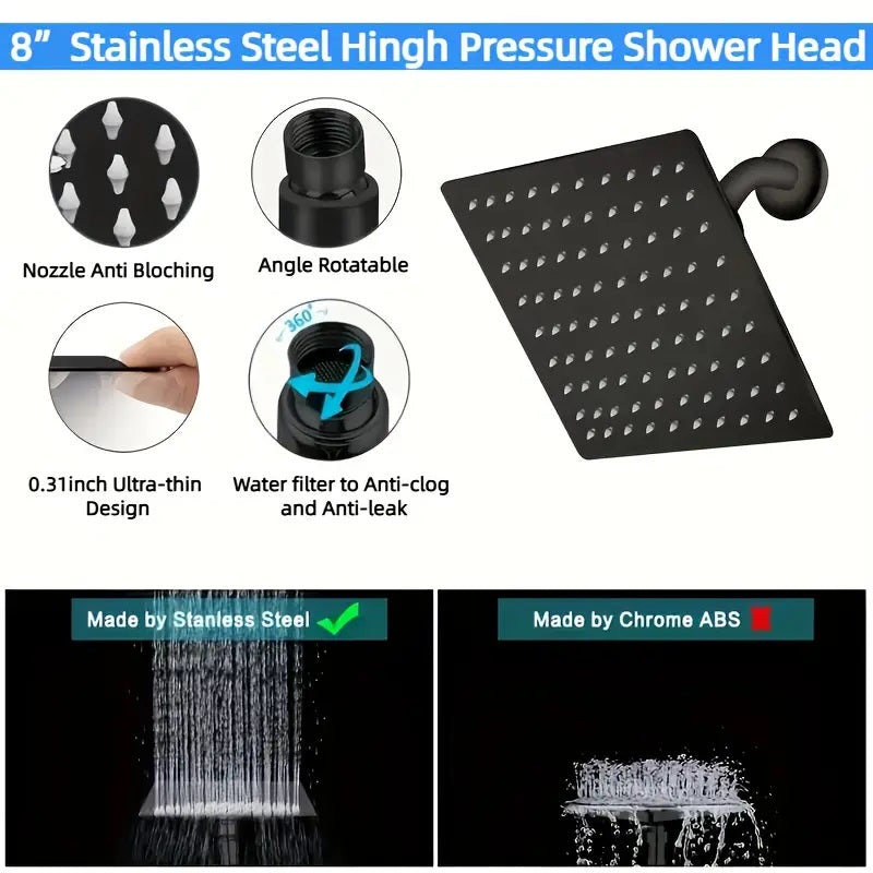 Juno Commercials 8 inch Shower Head with 11 inch Adjustable Extension Arm & Hand Shower Set