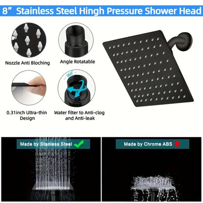 Juno Commercials 8 inch Shower Head with 11 inch Adjustable Extension Arm & Hand Shower Set