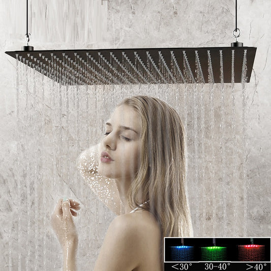 Juno Commercials Ceiling Mount Brushed Black Ultra-thin High Pressure LED Rainfall Shower Head