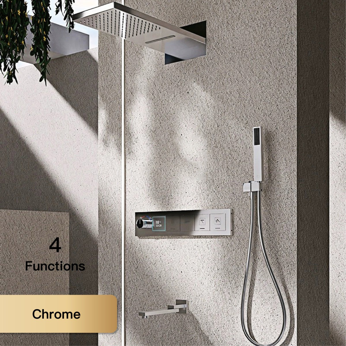 Juno Commercial Wall Mount Rectangle LED Shower Head with Digital Display & Hand Shower System