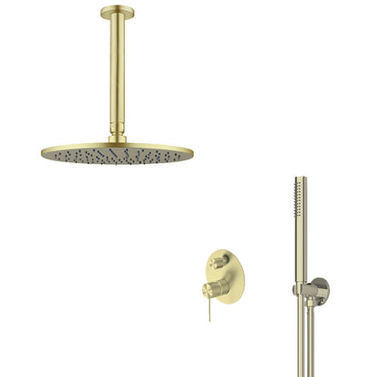 Juno Commercials Ceiling Mount Brushed Gold Finish Single Handle Thermostatic Shower Set