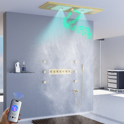 Juno Commercials Ceiling Mount Music & LED Lights Shower System with 7 Way Thermostatic Valve