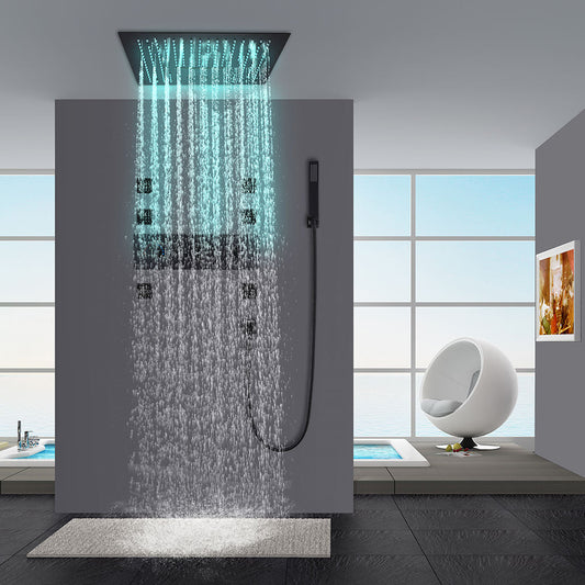 Juno Commercials Brushed Square 5 Handles 4 Way Shower System with LED Lights & Music