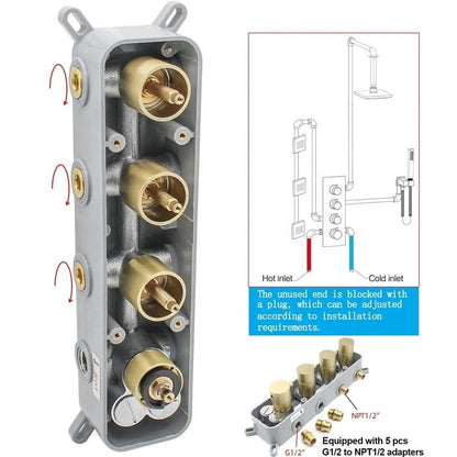 Juno Commercials Ceiling Mount 16 inch & 3 Way Thermostatic Valve Shower System