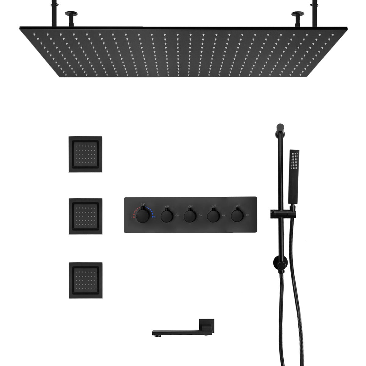 Juno Commercials Ceiling Mount Colors Changing LED Black Stainless Steel Thermostatic Shower Set