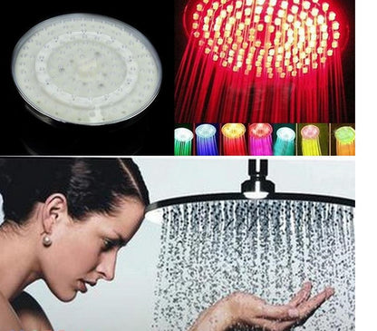 Juno Commercials Ceiling Mount 8 inch Automatic Changing 7 Colors Round High Pressure LED Shower Head