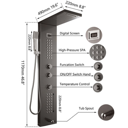 Juno Commercials Wall Mount Outdoor Shower Column with Temperature Display & LED Shower