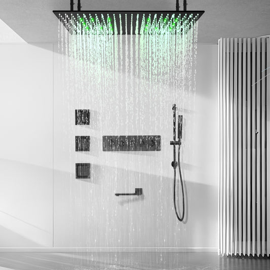 Juno Commercials Ceiling Mount Colors Changing LED Black Stainless Steel Thermostatic Shower Set