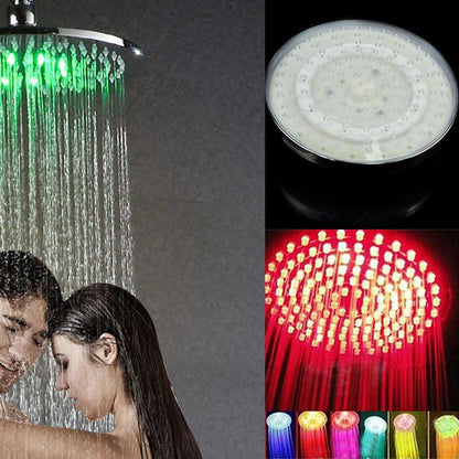 Juno Commercials Ceiling Mount 8 inch Automatic Changing 7 Colors Round High Pressure LED Shower Head