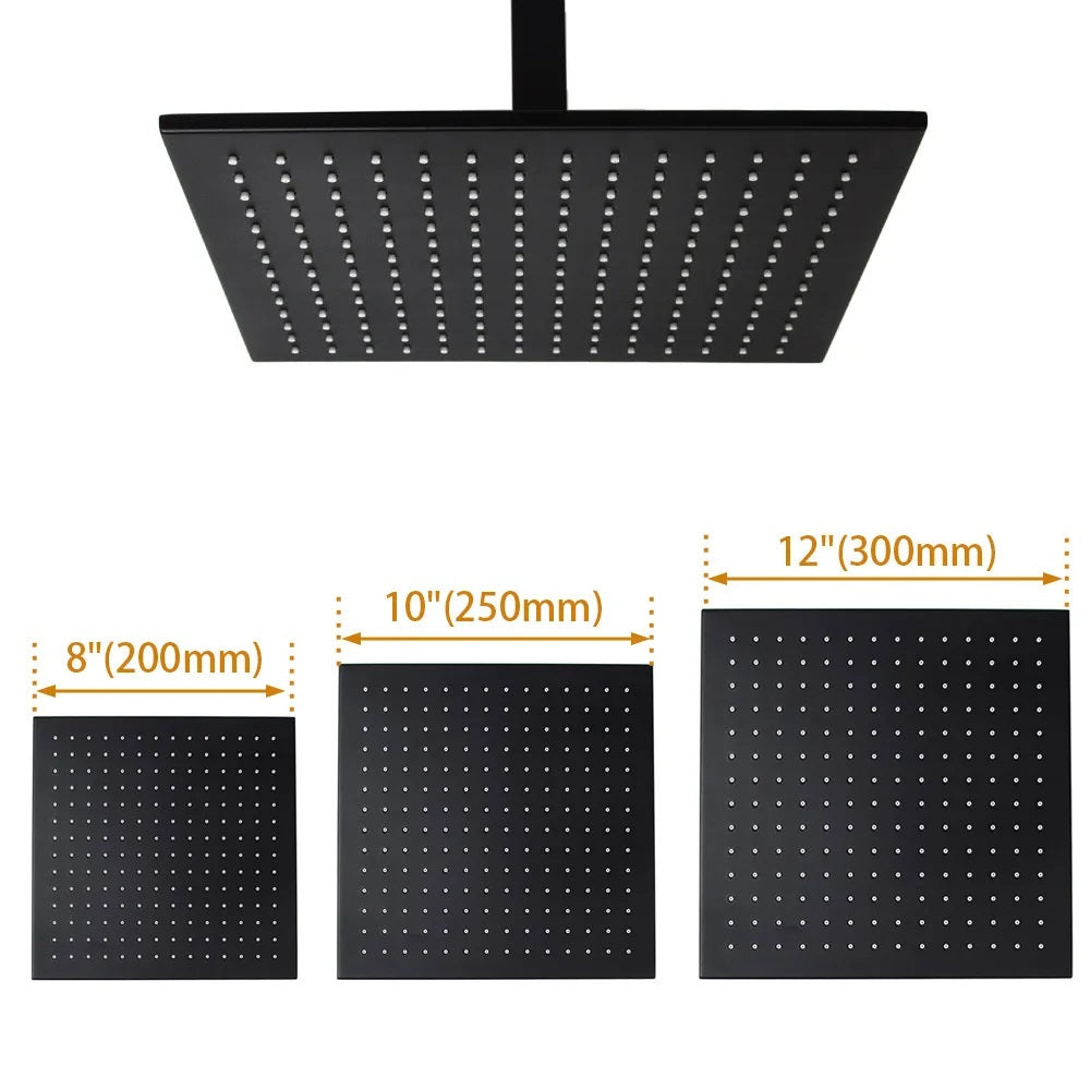 Juno Commercials Ceiling Mount Brushed Black Round & Square Rainfall Shower Head and Arm