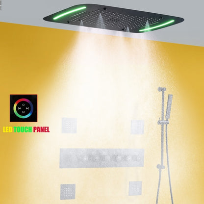 Juno Commercials Thermostatic Black Shower System with Color Changing LED Feature