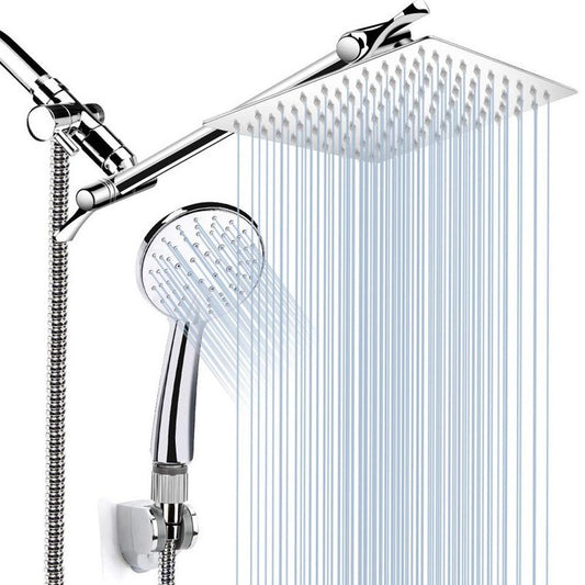 Juno Commercial Wall Mount Chrome Finish Square Rainfall Shower System With Hand Shower