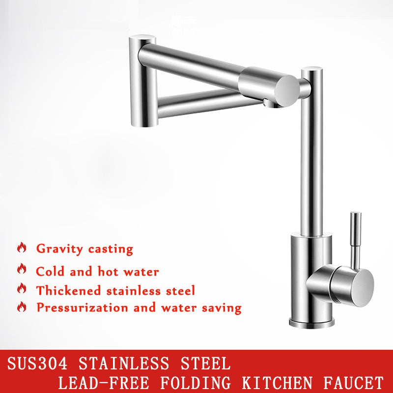 Juno Commercials Stainless Steel Folding Single Handle Chrome Kitchen Faucet with 360 Swivel Mixer