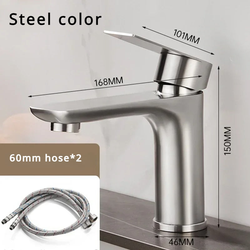 Juno Commercials Stainless Steel Single Handle Brushed Bathroom Sink Faucet with Cold and Hot Mixer