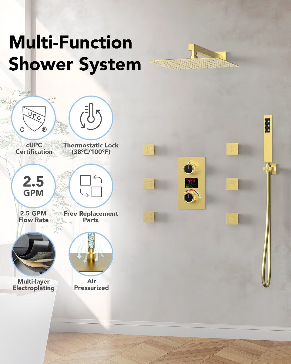 Juno Commercials Digital 3 Valve Diverter Commercial Shower System with 6 Body Jets