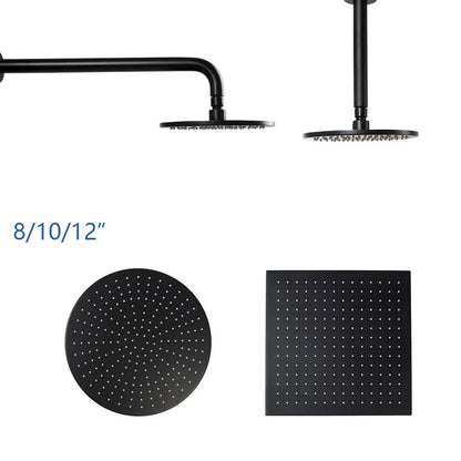 Juno Commercials Ceiling Mount Brushed Black Round & Square Rainfall Shower Head and Arm