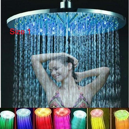 Juno Commercials Ceiling Mount 8 inch Automatic Changing 7 Colors Round High Pressure LED Shower Head