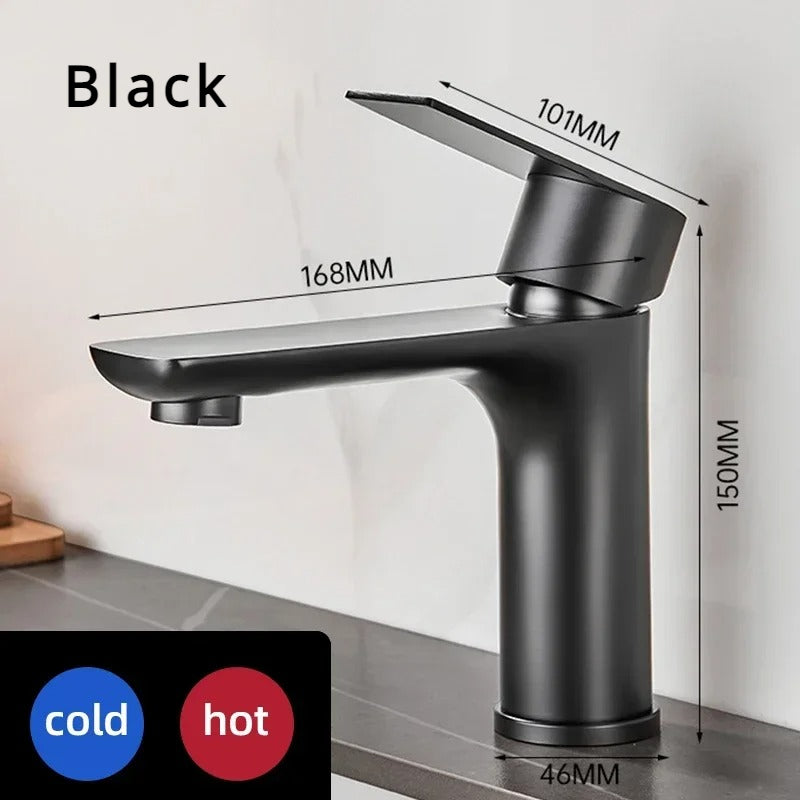 Juno Commercials Stainless Steel Single Handle Brushed Bathroom Sink Faucet with Cold and Hot Mixer