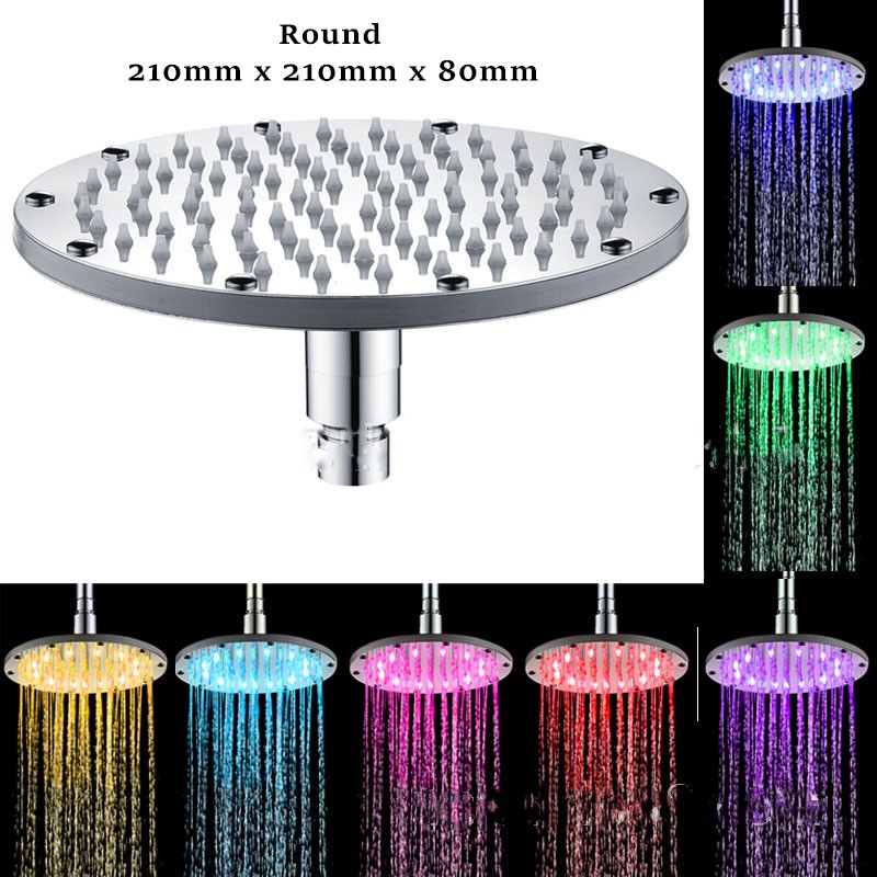 Juno Commercials Ceiling Mount 8 inch Automatic Changing 7 Colors Round High Pressure LED Shower Head