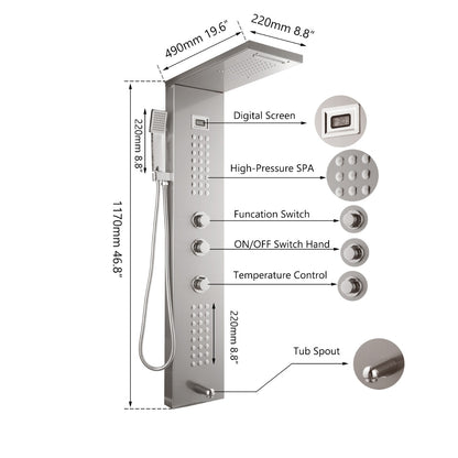 Juno Commercials Wall Mount Outdoor Shower Column with Temperature Display & LED Shower