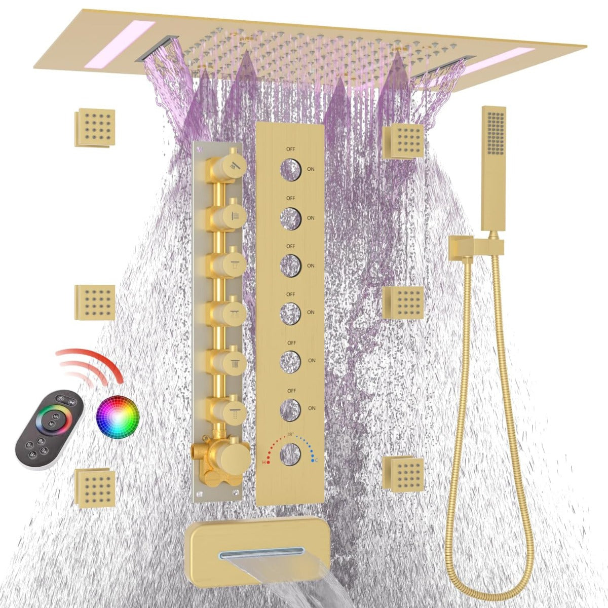 Juno Best Commercial Wall Mount Brushed Finish Remote Control Shower System