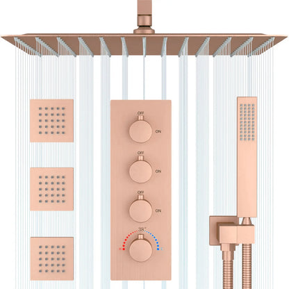 Juno Commercials Ceiling Mount 16 inch & 3 Way Thermostatic Valve Shower System