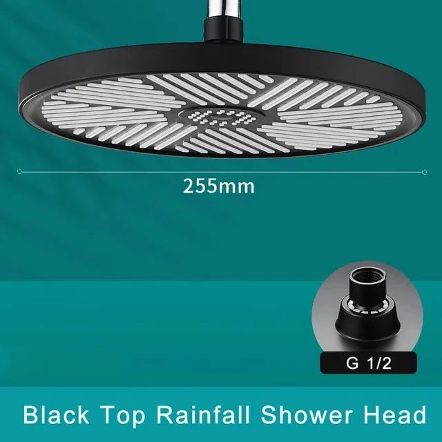 Juno Commercials Ceiling Mounted 10 inch High Pressure Chrome & Black Shower Head with Hand Shower