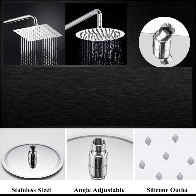 Juno Commercials Wall Mount Square & Round Ultra-thin Large Shower Head with Hand Shower