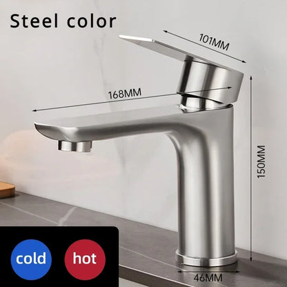 Juno Commercials Stainless Steel Single Handle Brushed Bathroom Sink Faucet with Cold and Hot Mixer